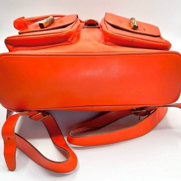 GUCCI Bamboo Backpack - Orange Leather Drawstring - Picture 6 of 15
